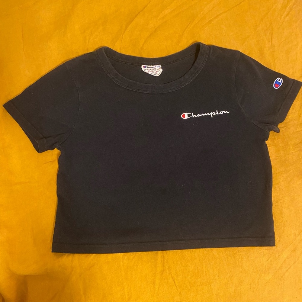 Vintage Champion Crop Top, Black, Extra Small